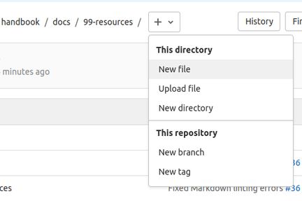 Screenshot showing the + menu expanded and the option "new file" highlighted